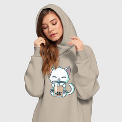 Женское худи-платье Котик с бабл ти, цвет: миндальный — фото 2