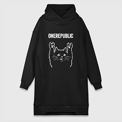 Женское худи-платье OneRepublic Рок кот One Republic, цвет: черный