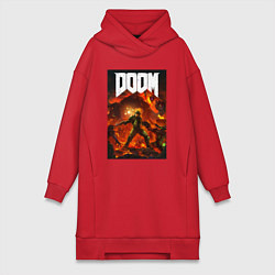 Женское худи-платье Doom slayer - hell, цвет: красный