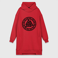 Женское худи-платье Валькнут - символ Одина, цвет: красный