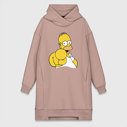 Женское худи-платье Гомер Симпсон указывает пальцем, цвет: пыльно-розовый