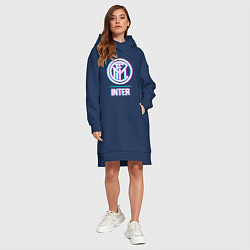 Женское худи-платье Inter FC в стиле glitch, цвет: тёмно-синий — фото 2