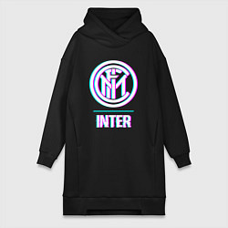 Женское худи-платье Inter FC в стиле glitch, цвет: черный
