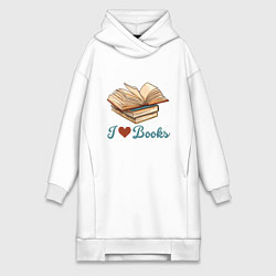 Женское худи-платье Я люблю книги, цвет: белый