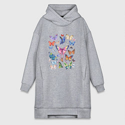 Женское худи-платье Волшебные бабочки акварелью, цвет: меланж