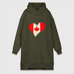 Женское худи-платье Сердце - Канада, цвет: хаки