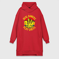 Женское худи-платье Настоящие геймеры играют в шахматы, цвет: красный