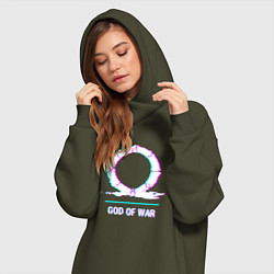 Женское худи-платье God of War в стиле glitch и баги графики, цвет: хаки — фото 2
