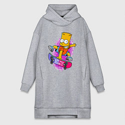 Женское худи-платье Барт Симпсон на скейтборде - Eat my shorts!, цвет: меланж