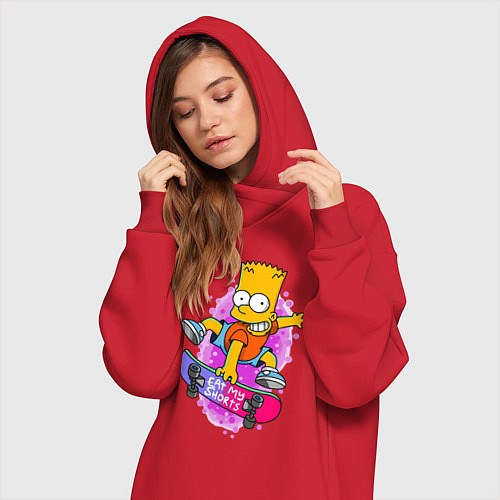 Женская толстовка-платье Барт Симпсон на скейтборде - Eat my shorts! / Красный – фото 3