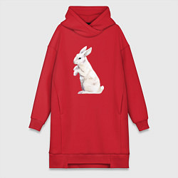 Женское худи-платье Белый милый кролик, цвет: красный