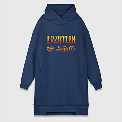 Женское худи-платье Led Zeppelin - logotype, цвет: тёмно-синий