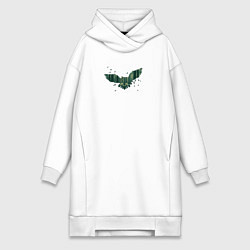Женское худи-платье Летящая сова в тенистом зеленом лесу, цвет: белый