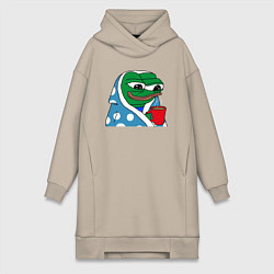 Женское худи-платье Frog Pepe мем, цвет: миндальный