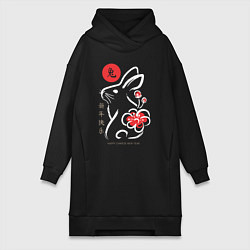 Женское худи-платье Chinese New Year - rabbit with flower, цвет: черный