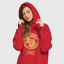 Женское худи-платье Year of rabbit, year of the rabbit 2023, цвет: красный — фото 2