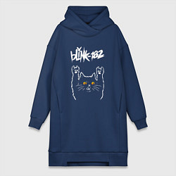 Женское худи-платье Blink 182 rock cat, цвет: тёмно-синий