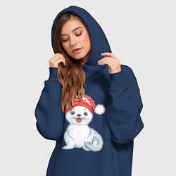 Женское худи-платье Новогодний тюлень, цвет: тёмно-синий — фото 2