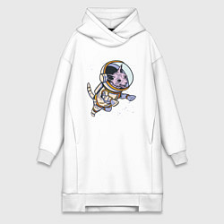Женское худи-платье Кот сфинкс космонавт, цвет: белый