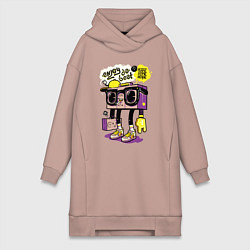 Женское худи-платье Ретро магнитофон в очках и бейсболке, цвет: пыльно-розовый