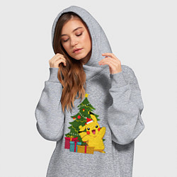 Женское худи-платье Новогодний Пикачу и елка, цвет: меланж — фото 2