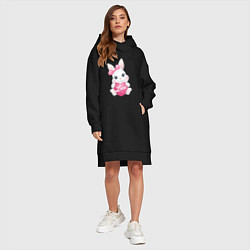 Женское худи-платье Зайка с сердечком, цвет: черный — фото 2