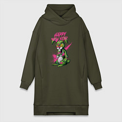 Женское худи-платье Zombie rabbit New year, цвет: хаки