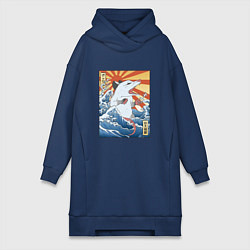 Женское худи-платье Гравюра японский опоссум в стиле укиё-э, цвет: тёмно-синий
