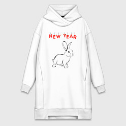 Женское худи-платье New year rabbit, цвет: белый