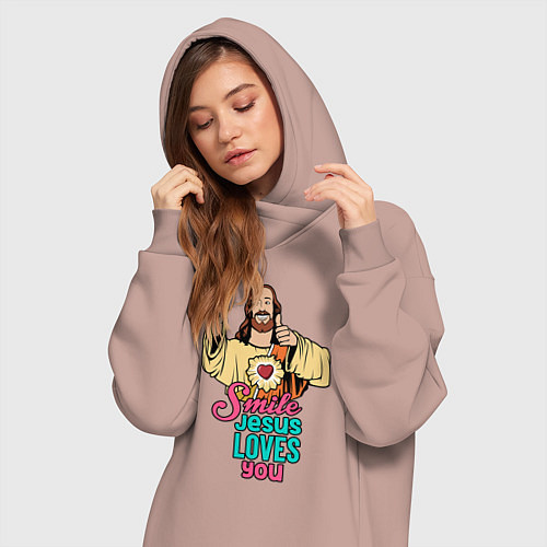 Женская толстовка-платье Jesus Christ love u / Пыльно-розовый – фото 3