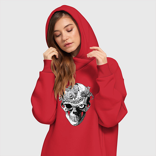 Женская толстовка-платье Рыцарь - череп / Красный – фото 3
