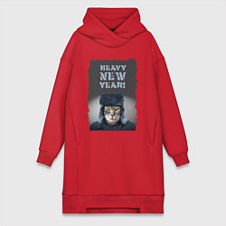 Женское худи-платье Котяра в шапке ушанке, цвет: красный