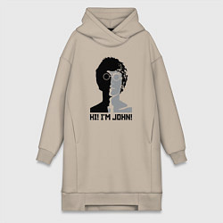 Женское худи-платье Джон Леннон - портрет, цвет: миндальный