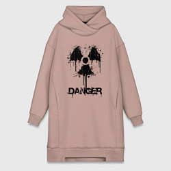 Женское худи-платье Danger radiation symbol, цвет: пыльно-розовый
