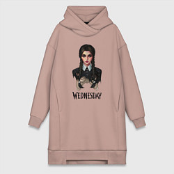 Женское худи-платье Скелет Уэнсдэй Аддамс, цвет: пыльно-розовый