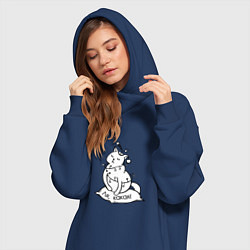 Женское худи-платье Кошка с гирляндой, цвет: тёмно-синий — фото 2
