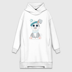 Женское худи-платье Зайчик в шапке, цвет: белый