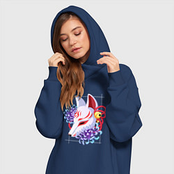 Женское худи-платье Лисья маска и цветы, цвет: тёмно-синий — фото 2
