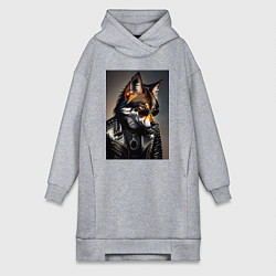 Женское худи-платье Волк рокер, цвет: меланж