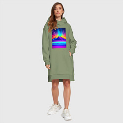 Женское худи-платье Неоновые горы - нейросеть, цвет: авокадо — фото 2