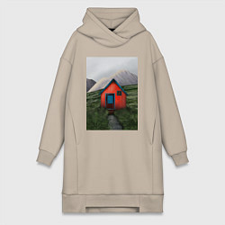Женское худи-платье Дом на горе, цвет: миндальный