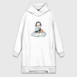 Женская толстовка-платье Пингвин на облаке