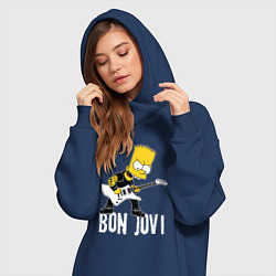 Женское худи-платье Bon Jovi Барт Симпсон рокер, цвет: тёмно-синий — фото 2