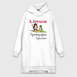 Женское худи-платье Линукс пингвин система, цвет: белый