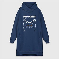 Женское худи-платье Deftones rock cat, цвет: тёмно-синий