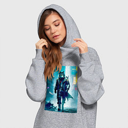 Женское худи-платье Крутой волчара - киберпанк, цвет: меланж — фото 2