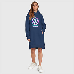 Женское худи-платье Значок Volkswagen в стиле glitch, цвет: тёмно-синий — фото 2