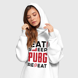 Женское худи-платье Надпись: eat sleep PUBG repeat, цвет: белый — фото 2