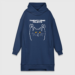 Женское худи-платье Twenty One Pilots rock cat, цвет: тёмно-синий