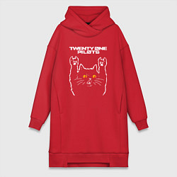 Женское худи-платье Twenty One Pilots rock cat, цвет: красный